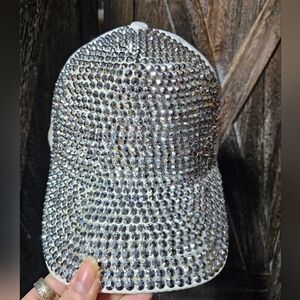NWT White And Silver Rhinestone Trucker Baseball Cap
